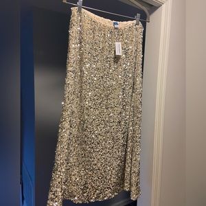 NWT silver sequin maxi skirt size large PETITE